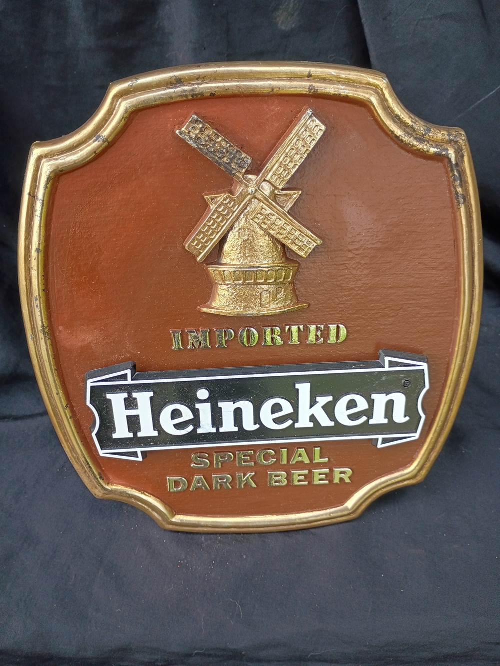 Vintage Heineken Imported Special Dark Beer Windmill Sign Plastic 9 1/2 x 8 1/2"